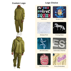 Sudadera con capucha y estampado en relieve con logotipo personalizado, pantalones de chándal con hombros caídos, chándal holgado de manga larga para hombre - Product Image 3