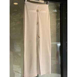 Falda Midi Acanalada Beige para Mujer Fiori, Cintura Regular, Mezcla Suave de Viscosa y Poliéster con Detalle de Hebilla Decorativa - Product Image 1