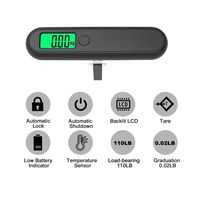 Balance de voyage portable en plastique 50 kg 10 g, petite balance numérique à suspendre avec écran LCD rétroéclairé vert pour bagages