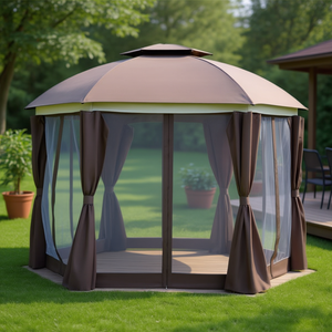 Gazebo para exteriores de 144x144 pulgadas con doble techo, lona impermeable, paredes laterales con mosquitera y cortinas para uso en patio y jardín. - Product Image 2