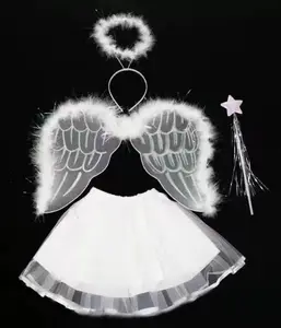 halloween carnival party accessories white feather angel wings costume headband skirt for kids girl