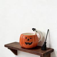 Nouvelle Tasse à Café en Céramique Citrouille Halloween 2026 avec Poignée Fantôme 3D - Design Jack-O'-Lantern, Vaisselle d'Automne Compatible Lave-Vaisselle et Micro-ondes