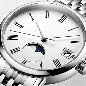 Reloj Automático con Fase Lunar y Números Romanos, con Ventana de Fecha, Correa de Acero Inoxidable, para Hombre y Mujer, Uso Diario Casual, Longinesing - Product Image 3