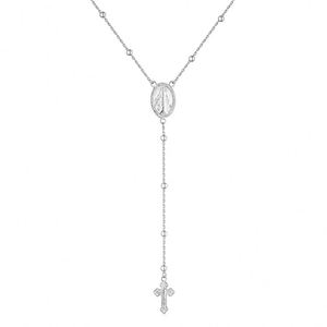 Collar Dylam Dainty Daily Jewelry con Cadena de Cuentas, Doble Colgante en Forma de Cruz, Plata de Ley 925, Virgen María, San Benito - Product Image 1