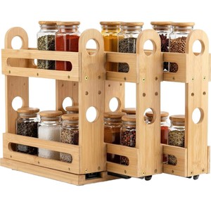 Estante de Especias de Madera de 2 Niveles, Organizador de Cocina de Bambú, Tipo Vertical, Organizador de Gabinete Extraíble - Product Image 2