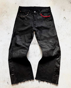 Custom Streetwear di alta qualità con fondo a campana a vita bassa borchiata oversize stivali da cera a gamba larga svasati pantaloni larghi in Denim di jeans per gli uomini - Product Image 2