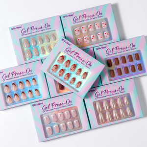 เล็บปลอมแบบใช้ซ้ำได้ พร้อมกาว ขายส่ง เล็บเจลสั้นนุ่ม ดีไซน์หรูหรา 3 มิติ ทำมือ สไตล์ฝรั่งเศส กดติดง่าย - Product Image 1