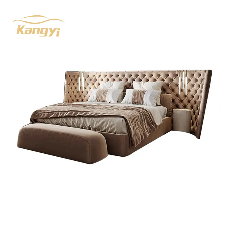 Ensemble de lit de luxe cadres avec table intégrée et la tête de lit a des compartiments de rangement cachés