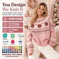 Pull de Noël personnalisé pour femme, motif flocon de neige rose, jacquard Fair Isle, tricoté, fabrication OEM ODM, vente en gros