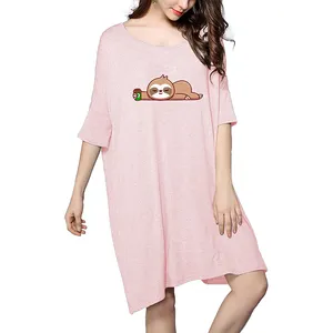 Nachthemden für Frauen Weiche Bambus pyjamas Langarm Nacht Übergroßes T-Shirt Bequeme Nachtwäsche Schlaf kleid Schlaf-T-Shirt
