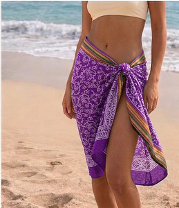 Fournisseur en gros de sarongs, paréos et foulards légers et élégants pour femmes, imprimés à la main sur blocs de bois avec bordure Zari, vêtements de plage - Product Image 1