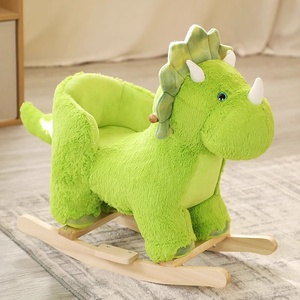 Cheval à bascule en bois en forme de dinosaure vert pour bébé, jouet à chevaucher, chaise à bascule animale, jouet en peluche - Product Image 5