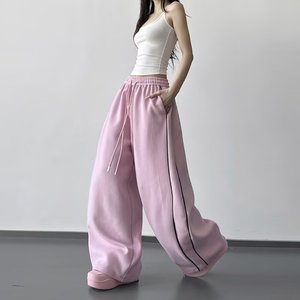 <span class=keywords><strong>Pantaloni</strong></span> Sportivi da <span class=keywords><strong>Donna</strong></span> Oversize a Vita Alta con Coulisse, Gamba Larga e Linea Laterale, Stile Casual per Streetwear - Product Image 3