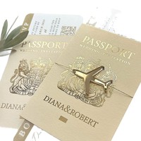 Personnalisé pour passeport, anniversaire, invitation de mariage, carte d'embarquement, RSVP, dorure à chaud, breloque avion, style européen pour destination