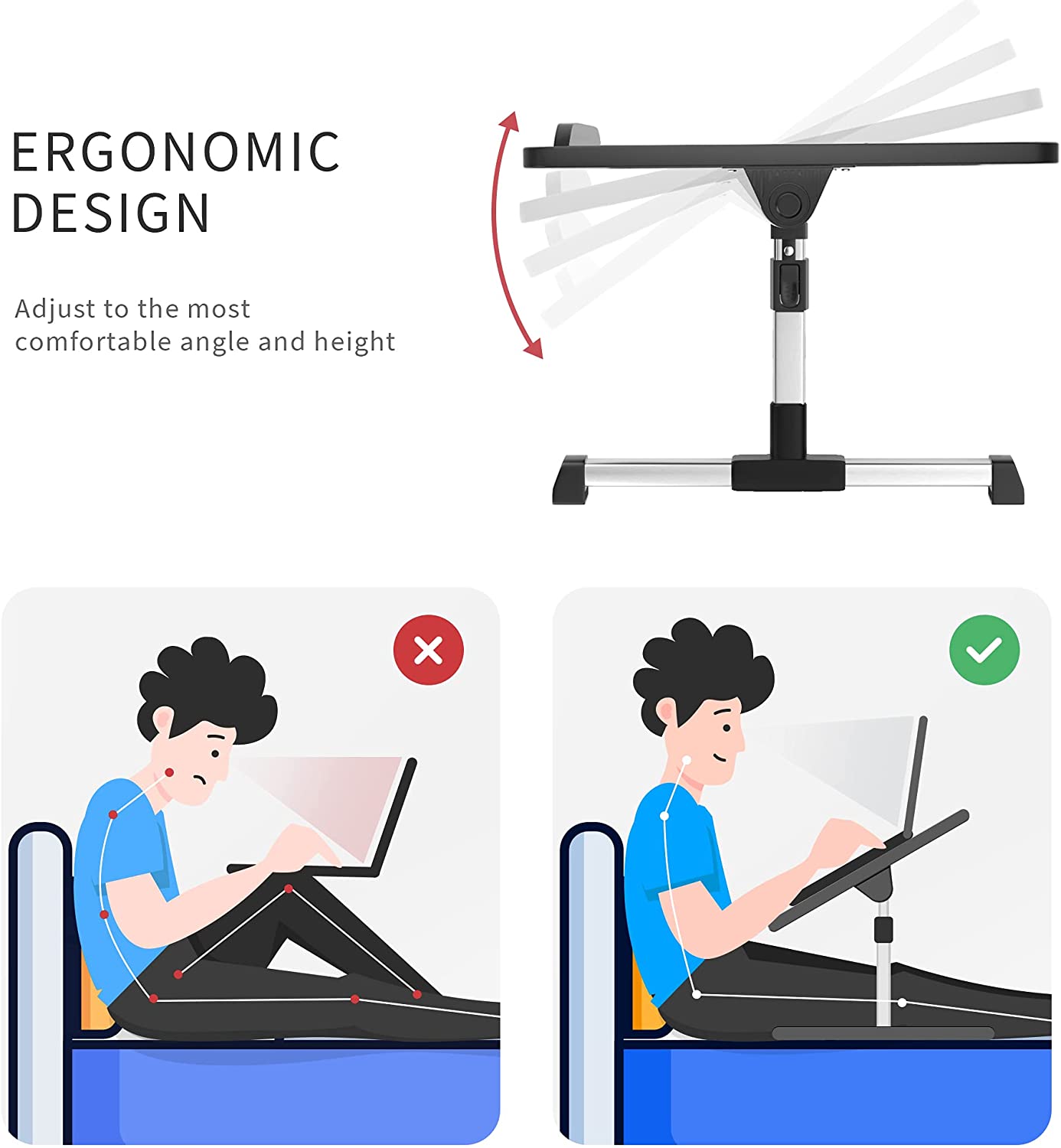 Ergonomic Folding Multi-angle Adjustable Foldable Portable Mdf Wood Home Office Bed Computer Laptop Lap Tray Desk Table