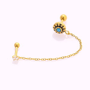 YW 18K Chapado en oro de acero inoxidable Zirconia cúbica <span class=keywords><strong>Doble</strong></span> colgante Oreja Cartílago Stud Helix Piercing Pendientes Stud - Product Image 5