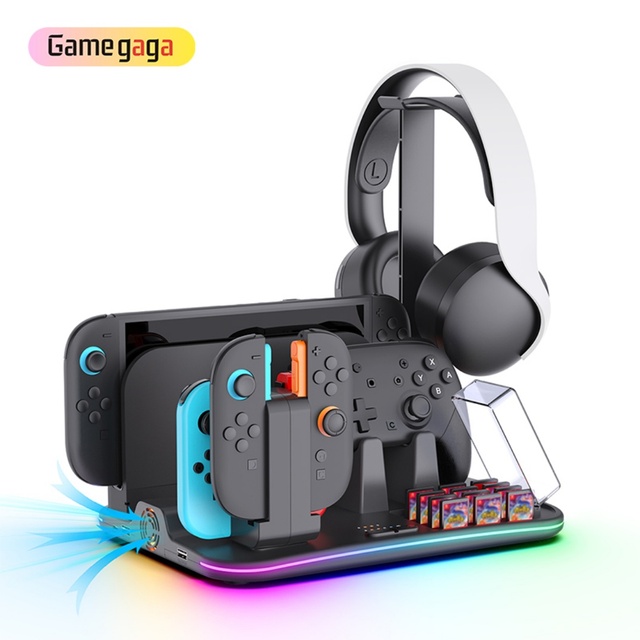 PG-SW2065 12-in-1 Multi-functional DC 5V Charging Station RGB Light Game Console Stand Cooling Fan 2-3.5 Hours Charging Time for