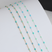 Élégante chaîne trombone 3+1 en or 14K plaqué/argent S925 émaillé bleu menthe/suïssien scintillant pour la création de bijoux permanents DIY