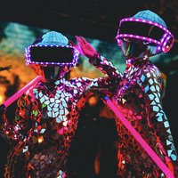 Costume de scène lumineux LiqVis avec miroir LED rechargeable et casque pour la danse et les événements nocturnes