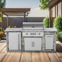 Nueva Parrilla de Gas Integrada de Acero Inoxidable 304 Resistente a la Oxidación con Fregadero de Piedra Natural, 4x3.55KW LPG/NG para 5+ Personas