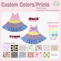 Robe d'été personnalisée pour petites filles, sans manches, à plusieurs niveaux, à carreaux, coupe décontractée, jupe évasée, contraste de couleurs, en gingham, pour les fêtes