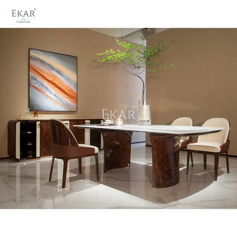 Mesa de comedor de mármol blanco Jazz de nuevo diseño: eleve su experiencia gastronómica, juegos de mesa de comedor, mesa larga