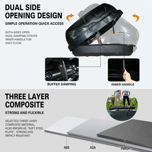 Boîte <span class=keywords><strong>de</strong></span> <span class=keywords><strong>toit</strong></span> <span class=keywords><strong>de</strong></span> voiture à profil bas YYD OVERLAND 500L, coque rigide mince, ouverture double latérale, étanche, SUV, berline, MPV, PMMA ABS, charge maximale 200 kg - Product Image 4