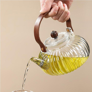 Tetera de vidrio con tapa, resistente al calor, para preparar té, diseño de calabaza a rayas, apta para estufas eléctricas de cerámica. - Product Image 4