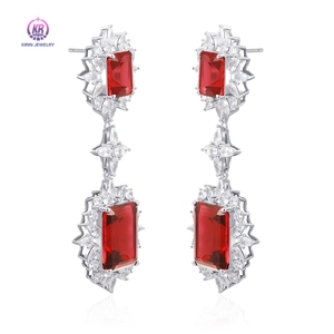 Kirin Jewelry Wholesales Boucles d'oreilles de mariée en argent sterling 925 en forme de rubis ovale et de CZ blanc pour femmes - Product Image 1