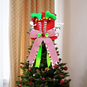 Estrella para Árbol <span class=keywords><strong>de</strong></span> Navidad, Adorno para la Punta del Árbol <span class=keywords><strong>de</strong></span> Navidad, Adorno <span class=keywords><strong>de</strong></span> Árbol <span class=keywords><strong>de</strong></span> Navidad Plegable y Compresible con Diseño <span class=keywords><strong>de</strong></span> Pierna <span class=keywords><strong>de</strong></span> <span class=keywords><strong>Bruja</strong></span> y Lazo - Product Image 1