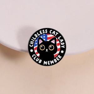 Spille in Metallo all'Ingrosso, Spille Creative a Forma di Gatto Carino, Spille Distintive a Forma di Gatto Nero Cartoon, Distintivi Rotondi in Metallo per Vestiti - Product Image 3