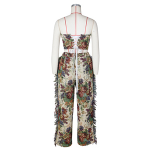 Ensemble deux pièces sexy pour femme G0684 : haut dos nu à nouer et pantalon large à franges – <span class=keywords><strong>Tenue</strong></span> tendance streetwear - Product Image 6