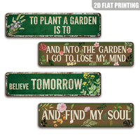 Letrero Metálico Largo y Plano con Diseño Floral, Impresión 2D, Frase Inspiradora de Jardinería, Decoración de Pared para Patio Trasero, Invernadero, para Colgar
