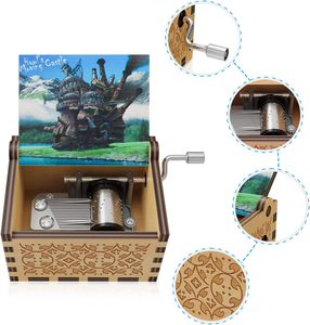 Cajas de música de madera aullidos Castillo en movimiento caja de música Anime madera hecha a mano caja de música amor - Product Image 3