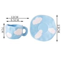 Ensemble de tasses à café/lait en céramique, design ciel bleu et nuages blancs, façonné à la main sous glaçure, pour usage domestique, tasses à thé et soucoupes