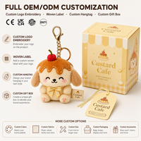 Porte-clés en peluche personnalisé en forme de chiot, mignon, avec glaçage au caramel et nacelle cerise, nœud écossais, broderie de logo personnalisée