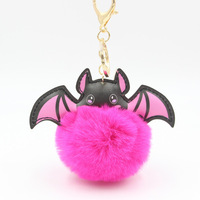 Porte-clés pelucheux en PU avec motif de chauve-souris foncée, en peluche et pompon, accessoires mignons et adorables, pendentif pour sac, cadeaux pour enfants