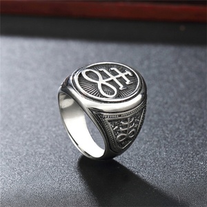 Anillo de Acero Inoxidable Vintage para Hombre con Símbolo de Lucifer, Anillo de Santa, Anillos de Sello - Product Image 3