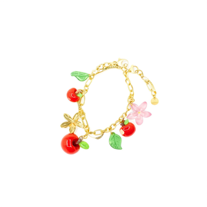Fashion Charm Bracelet 316L Stainless Steel PVD Gold Plating <b>Cherry</b> Flower Charms - Product Image 2