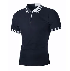 Özel logo yüksek kaliteli polyester erkek şerit polo t shirt kısa kollu düz polo tişört