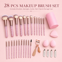 Ensemble de 28 pinceaux de maquillage Glitz and Glam, style professionnel, pinceaux de maquillage de luxe, éponge