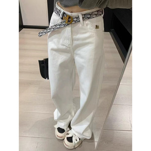 Jeans Bianchi a Vita Alta e Gamba Dritta di Marca Europea alla Moda per Donna, Primavera 2025 - Product Image 5