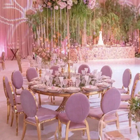 Table de réception ronde moderne en acier inoxydable et verre pour événements et mariages, mobilier de luxe doré/or rose pour hôtels et extérieur – Vente en gros
