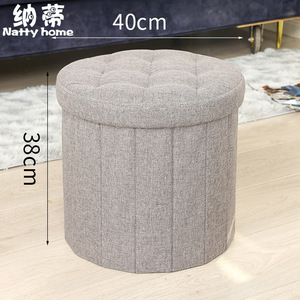 Round Fabric Storage <b>Stool</b> Grey Home <b>Ottoman</b> With Tufted Top For Living Room Or Bedroom Use - Product Image 5