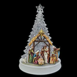 Giáng sinh trang trí Acrylic cây Giáng sinh Tabletop figurine im lặng đêm âm nhạc thánh gia đình với cảnh Chúa giáng sinh bức tượng