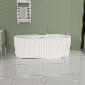 Bañera de <span class=keywords><strong>Hidromasaje</strong></span> Ovalada de Acrílico Independiente con Diseño de Encaje a Rayas, Bañera de Masaje con Burbujas para Baño - Product Image 2