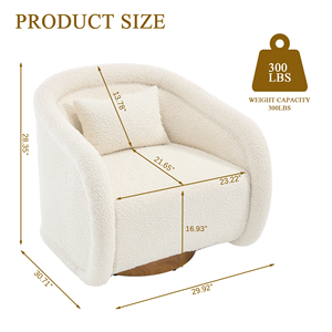 Poltrona Girevole Moderna in Tessuto Teddy <span class=keywords><strong>Beige</strong></span>, Rotonda a 360 Gradi, con Seduta Imbottita e Base in Legno per Salotti Accoglienti - Product Image 5