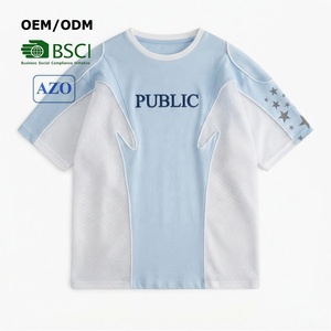 OEM/ODM Screen Print Luxury Flat Embroidery Men's T-<b>Shirt</b> Custom Heavyweigh Loose Puff Print <b>Patchwork</b> Mesh Short Sleeve Tee - Product Image 1