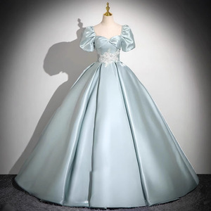 Satin Ball Gown Women Empire Waist Sweetheart Neckline Gray Green Polyester Formal Evening Dress Adult Size 587 - Product Image 1