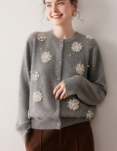 Cárdigan de Cachemir 100% Tejido, Nuevo Modelo Otoño 2025, Venta al Por Mayor Personalizada, Suéter de Cachemir con Cuello Redondo para <span class=keywords><strong>Mujer</strong></span> - Product Image 4